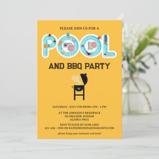 BBQ Pool Party Kaart (Staand voorkant)