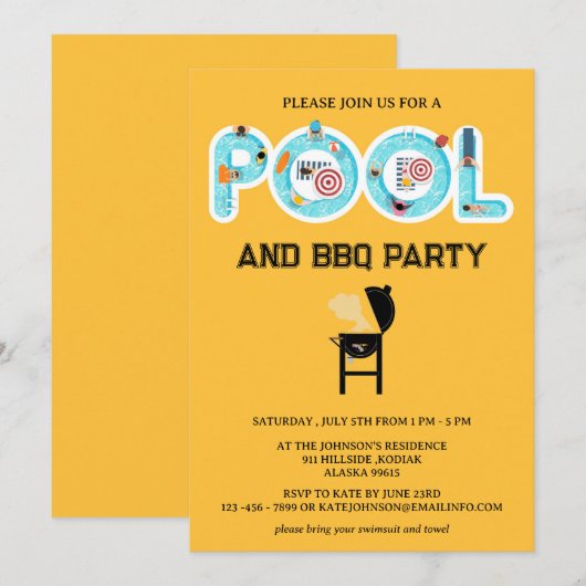 BBQ Pool Party Kaart (Voorkant / Achterkant)