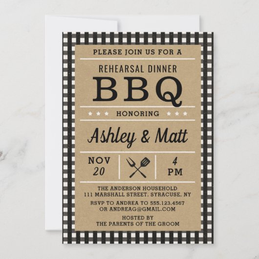 BBQ Pset Rehearsal Dinner Invitation Kaart (Voorkant)