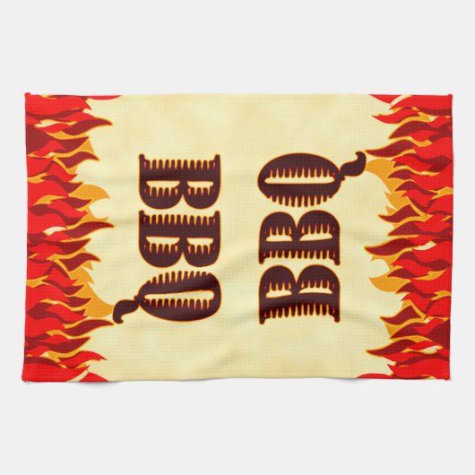 BBQ Red Flames Keukenhanddoek (Horizontaal)