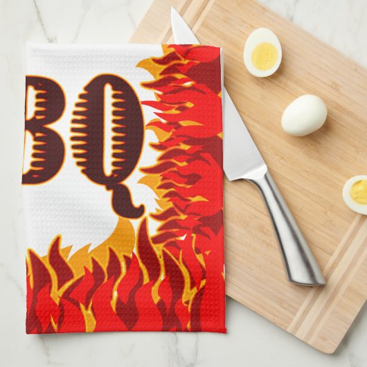 BBQ Red Flames Keukenhanddoek (Quarter Fold)