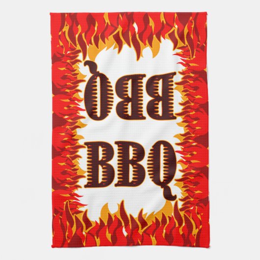 BBQ Red Flames Keukenhanddoek (Verticaal)