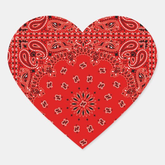 BBQ Red Paisley Western Bandana Scarf Print Hart Sticker (Voorkant)
