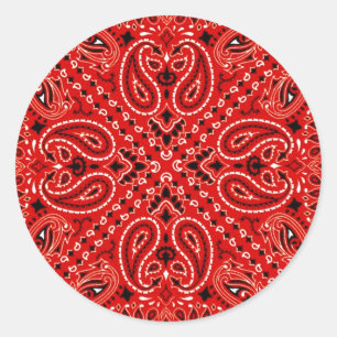 BBQ Red Paisley Western Bandana Scarf Print Ronde Sticker