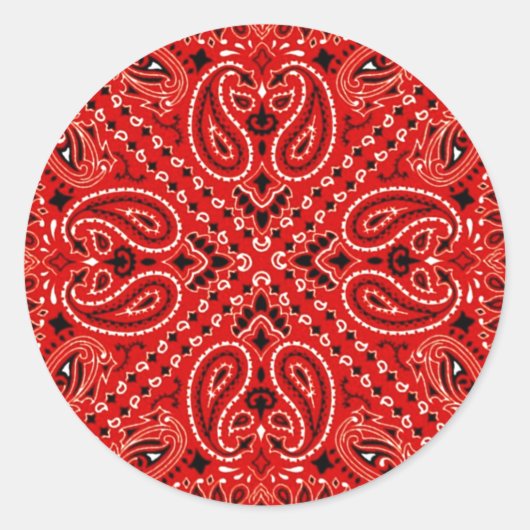 BBQ Red Paisley Western Bandana Scarf Print Ronde Sticker (Voorkant)
