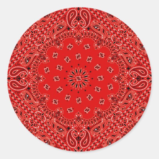 BBQ Red Paisley Western Bandana Scarf Print Ronde Sticker (Voorkant)