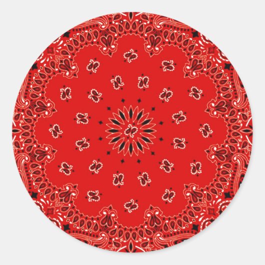 BBQ Red Paisley Western Bandana Scarf Print Ronde Sticker (Voorkant)