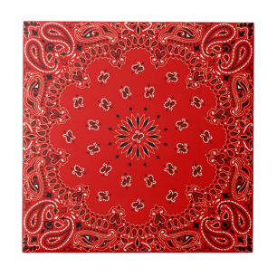 BBQ Red Paisley Western Bandana Scarf Print Tegeltje