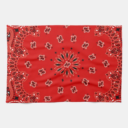 BBQ Red Paisley Western Bandana Scarf Print Theedoek (Horizontaal)
