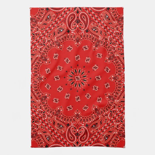 BBQ Red Paisley Western Bandana Scarf Print Theedoek (Verticaal)
