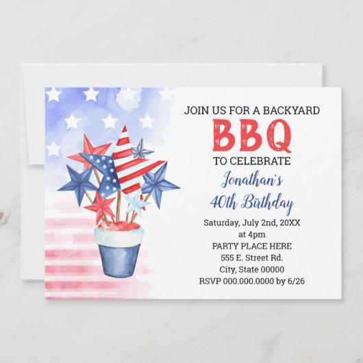 BBQ Red White & Blue Patriotic Birthday Party Kaart (Voorkant)