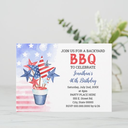 BBQ Red White & Blue Patriotic Birthday Party Kaart (Staand voorkant)