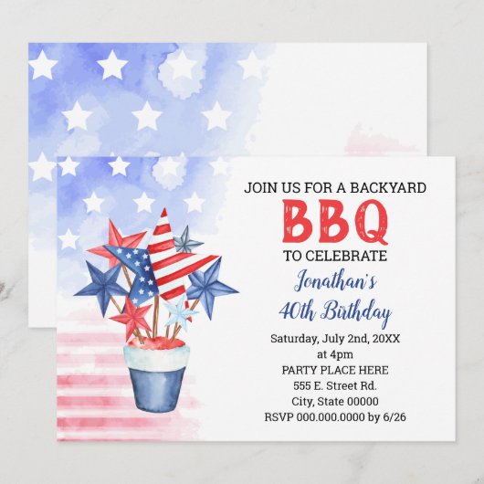 BBQ Red White & Blue Patriotic Birthday Party Kaart (Voorkant / Achterkant)