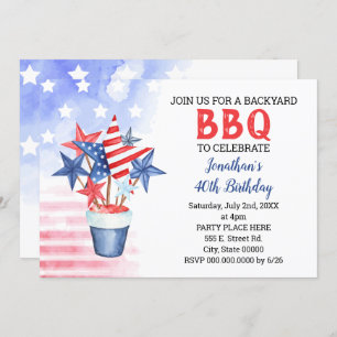 BBQ Red White & Blue Patriotic Birthday Party Kaart