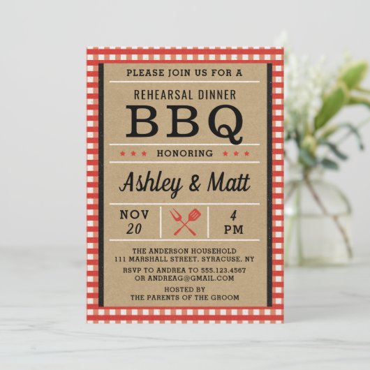 BBQ Rehearsal Dinner Invitation Kaart (Staand voorkant)