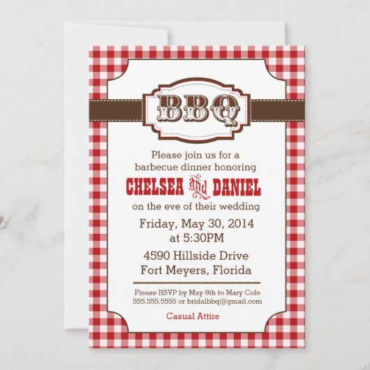 BBQ Rehearsal Dinner Invitation, Rustisch Land Kaart (Voorkant)