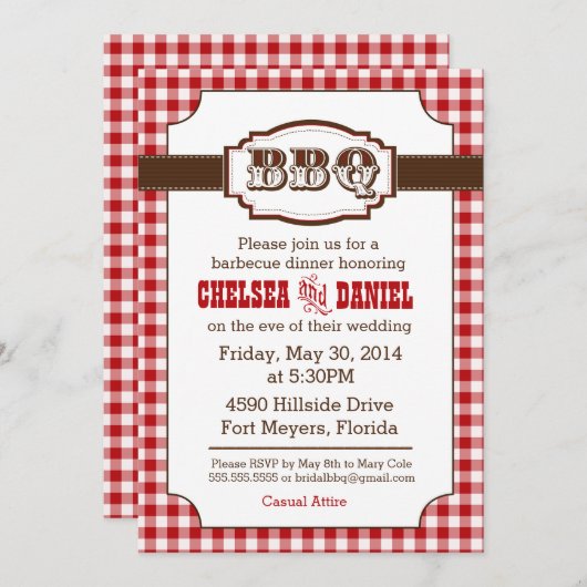 BBQ Rehearsal Dinner Invitation, Rustisch Land Kaart (Voorkant / Achterkant)