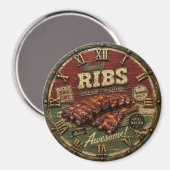 BBQ Ribs Smokehouse Barbecue Grill Master Gift Magneet (Voorkant / Achterkant)