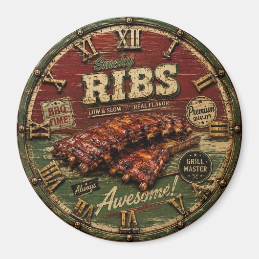 BBQ Ribs Smokehouse Barbecue Grill Master Gift Magneet (Voorkant)