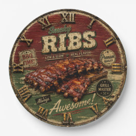 BBQ Ribs Smokehouse Barbecue Grill Master Gift Papieren Bordje