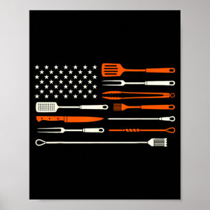 Bbq-roker barbecue chef grillgereedschap usa vlag poster