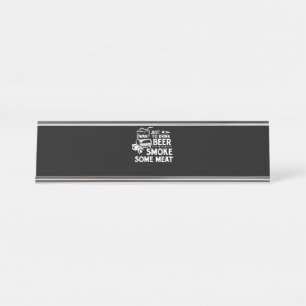 BBQ Roking Pitmaster Gift Drink Beer Smoke Vlees Bureau Naambordje