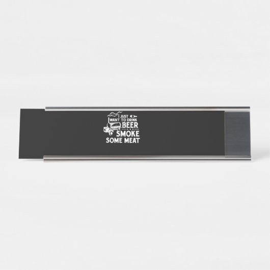 BBQ Roking Pitmaster Gift Drink Beer Smoke Vlees Bureau Naambordje (Voorkant)