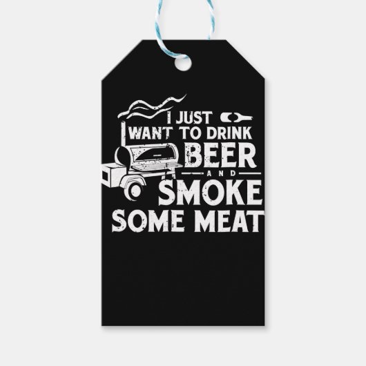 BBQ Roking Pitmaster Gift Drink Beer Smoke Vlees Cadeaulabel (Voorkant)