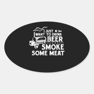 BBQ Roking Pitmaster Gift Drink Beer Smoke Vlees Ovale Sticker