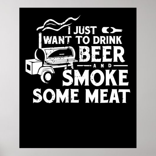BBQ Roking Pitmaster Gift Drink Beer Smoke Vlees Poster (Voorkant)