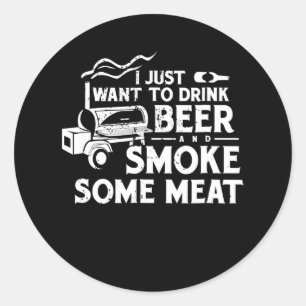 BBQ Roking Pitmaster Gift Drink Beer Smoke Vlees Ronde Sticker