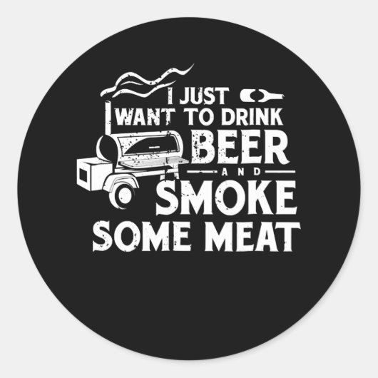 BBQ Roking Pitmaster Gift Drink Beer Smoke Vlees Ronde Sticker (Voorkant)