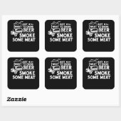 BBQ Roking Pitmaster Gift Drink Beer Smoke Vlees Vierkante Sticker (Vel)