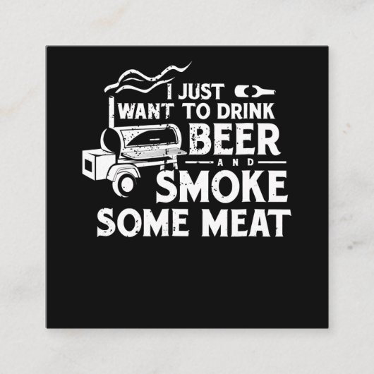 BBQ Roking Pitmaster Gift Drink Beer Smoke Vlees Vierkante Visitekaartje (Voorkant)
