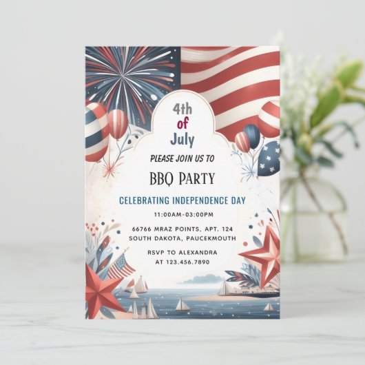 BBQ Rood Wit Blauw USA Vlag 4th van juli Party Kaart (Staand voorkant)