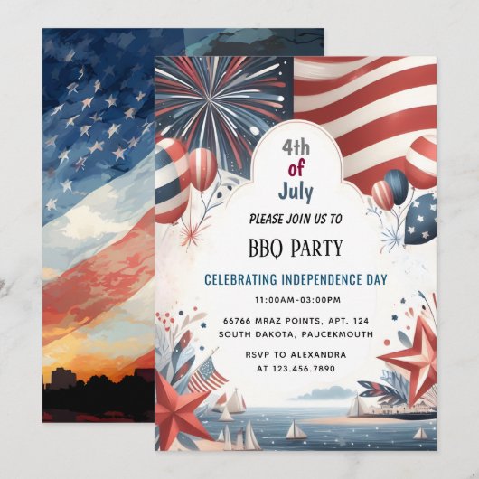BBQ Rood Wit Blauw USA Vlag 4th van juli Party Kaart (Voorkant / Achterkant)
