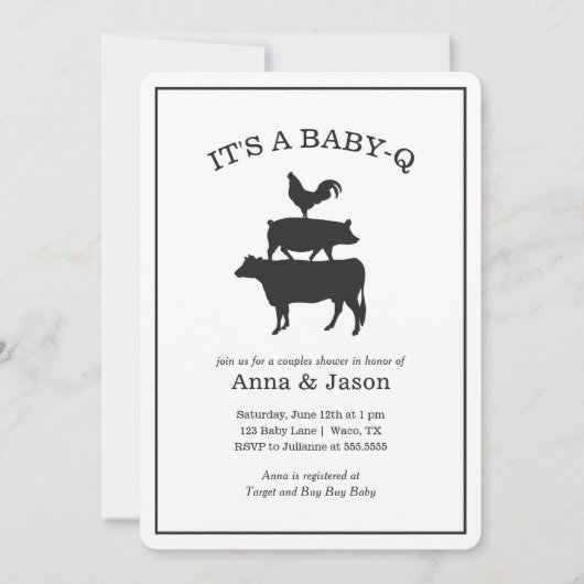 BBQ Rustic Couples Baby shower Baby Q Uitnodiging (Voorkant)