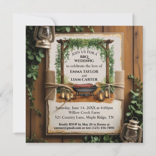 BBQ rustieke bruiloft uitnodiging (Voorkant)