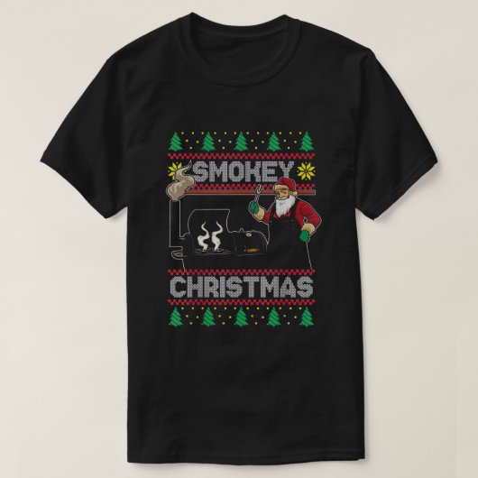 BBQ Santa Grilling Roast op roker T-shirt (Design voorkant)