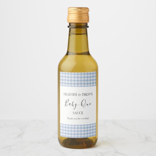 BBQ Sauce Custom Baby shower Barbecue Jongen Blauw Wijn Etiket (Voorkant)