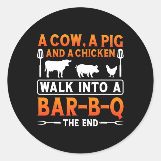 BBQ SHIRT A KOE RONDE STICKER (Voorkant)