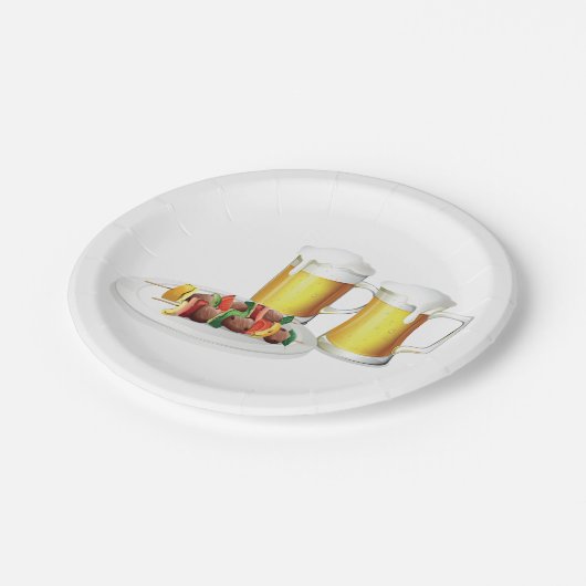 BBQ Skewers en bier zomer Cookout Papieren Bordje (Gekanteld)