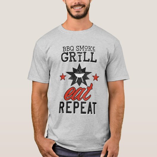 BBQ Smoke Repeat EAT REPEAT koken T-shirt (Voorkant)