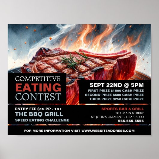 BBQ Steak - Competitieve/Speed Eating Contest Poster (Voorkant)