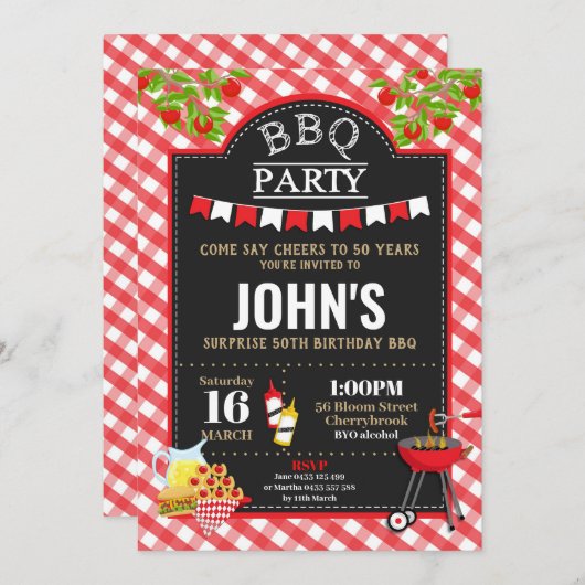 BBQ Surprise Birthday Party Any Age Invision Kaart (Voorkant / Achterkant)