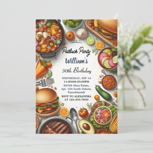 BBQ Taco Chef Soep Potluck Party 30e verjaardag Kaart (Staand voorkant)