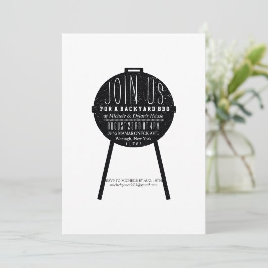 BBQ Tekst met rode Checker deken thema uitnodiging (Staand voorkant)