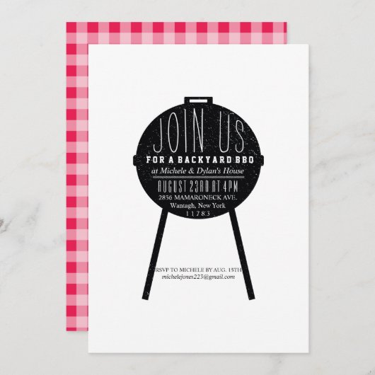 BBQ Tekst met rode Checker deken thema uitnodiging (Voorkant / Achterkant)