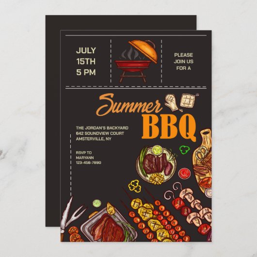 BBQ Time Invitation Kaart (Voorkant / Achterkant)