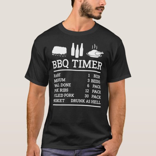 BBQ Timer, Beef and Beer, Rare - Medium - Well - B T-shirt (Voorkant)